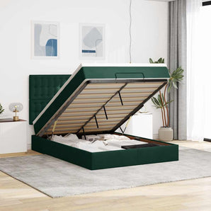 Cadru de pat otoman cu saltele verde închis 140x200cm catifea