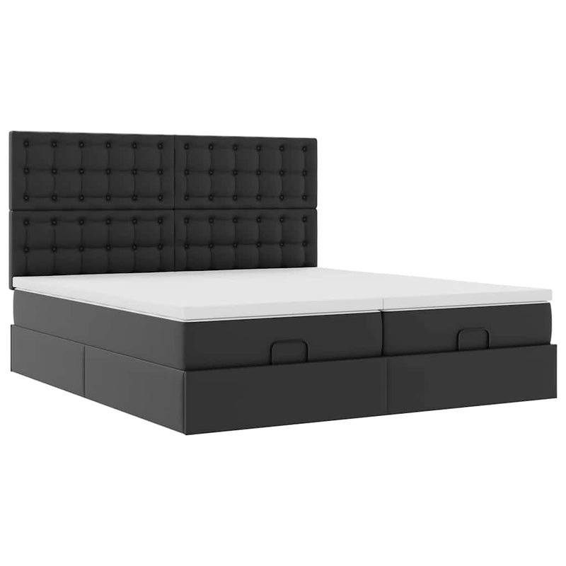 Pat otoman cu saltele și LEDs, negru 180x200cm, piele ecologică