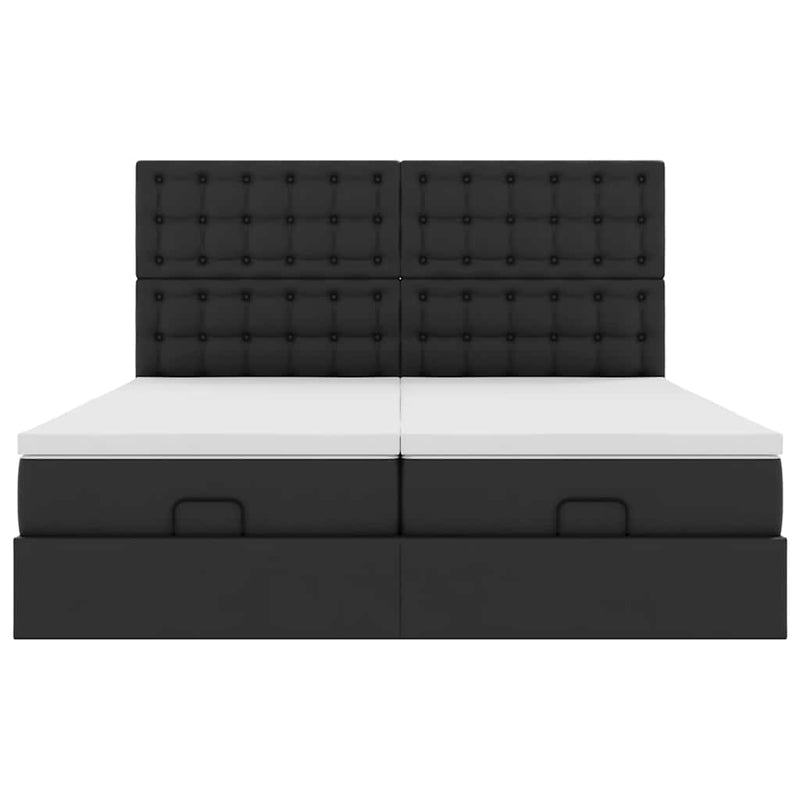 Pat otoman cu saltele și LEDs, negru 180x200cm, piele ecologică