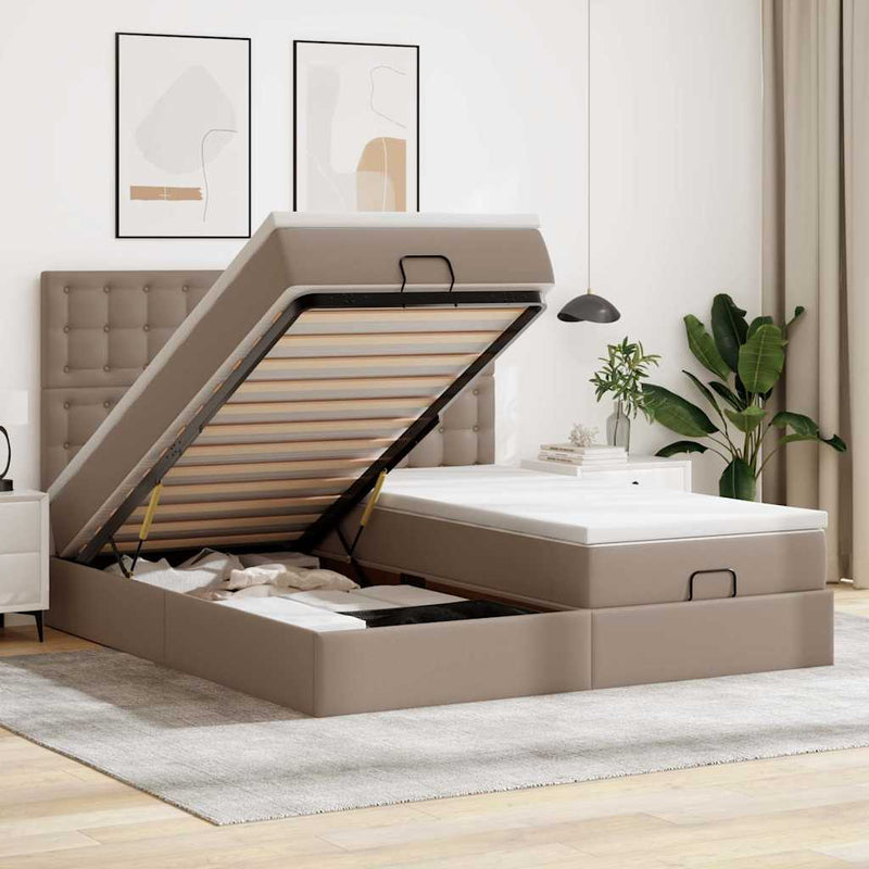 Cadru de pat otoman cu saltele Cappuccino piele artificială