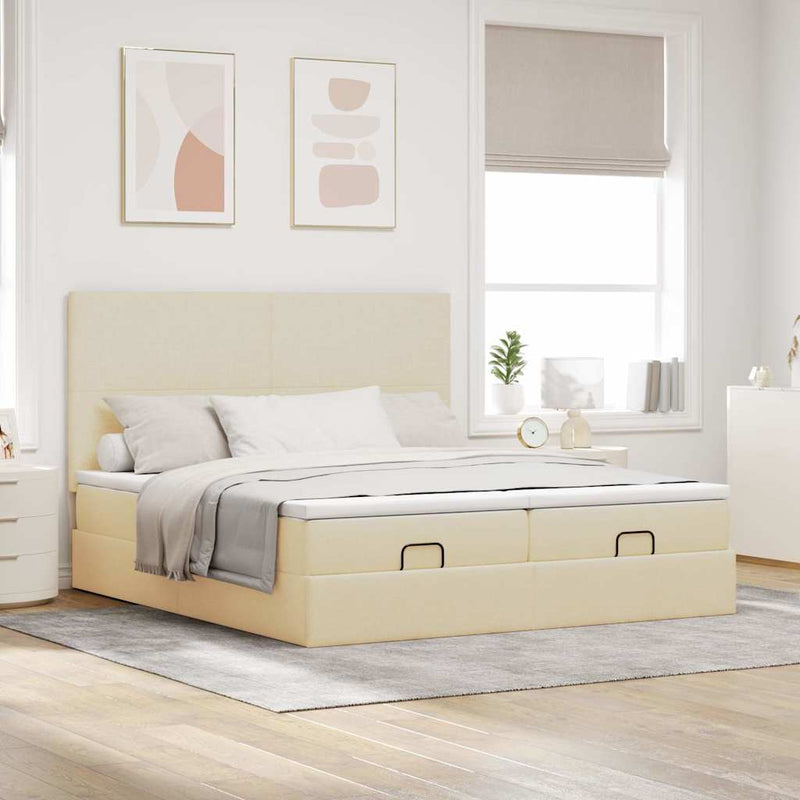 Cadru de pat otoman cu saltele crem 180x200cm stofa