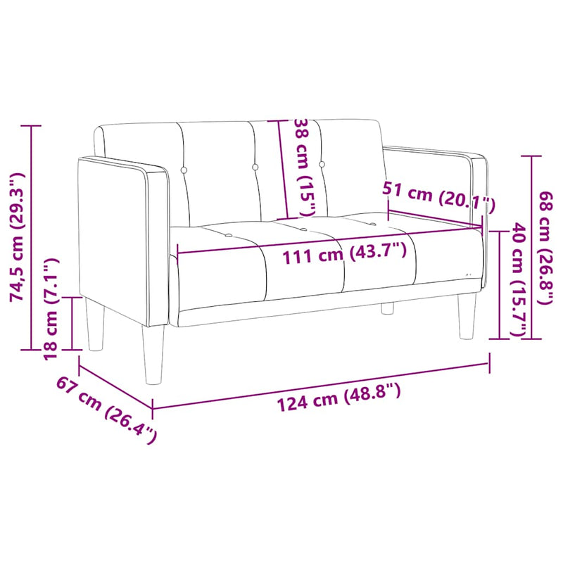 Canapea loveseat, albastru, 111 cm, catifea
