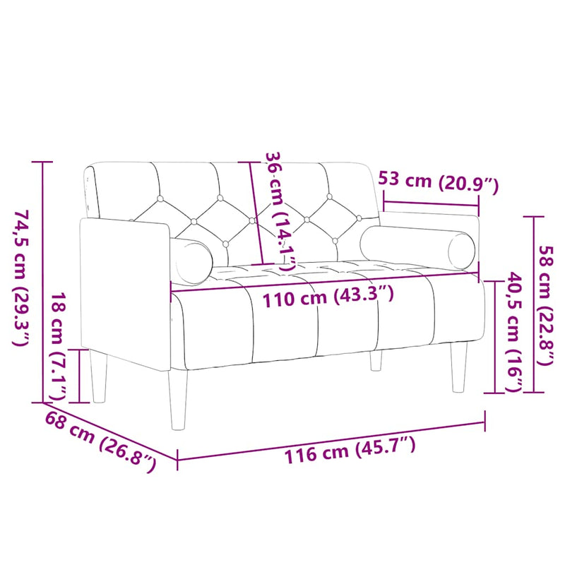 Canapea loveseat cu perne de suport maro 110 cm catifea