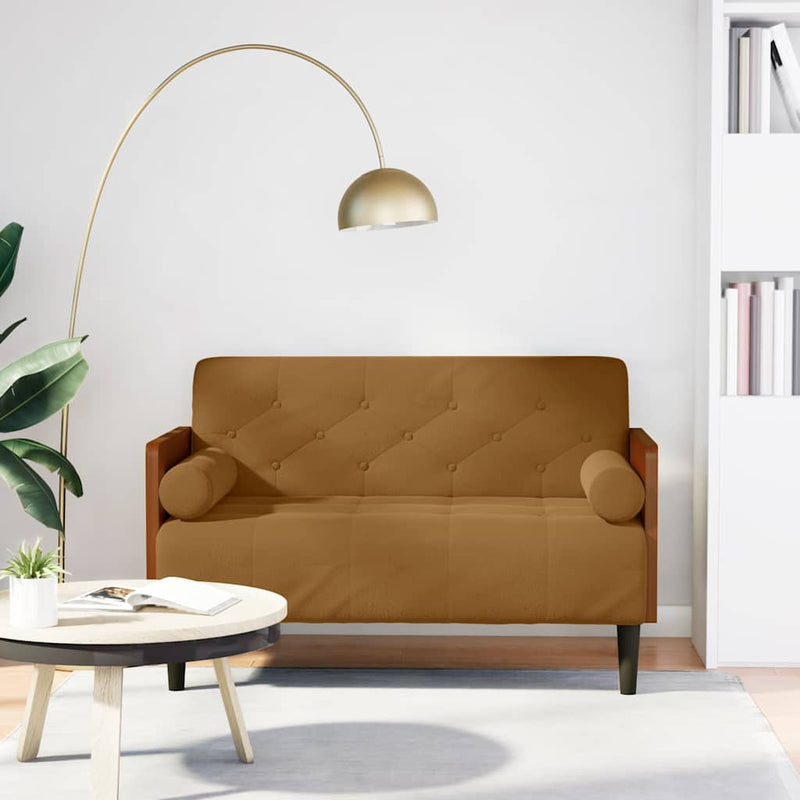 Canapea loveseat cu perne de suport maro 110 cm catifea