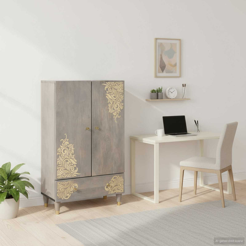 Bufet Gri și Aur 60 x 33 x 100 cm Lemn de mango solid