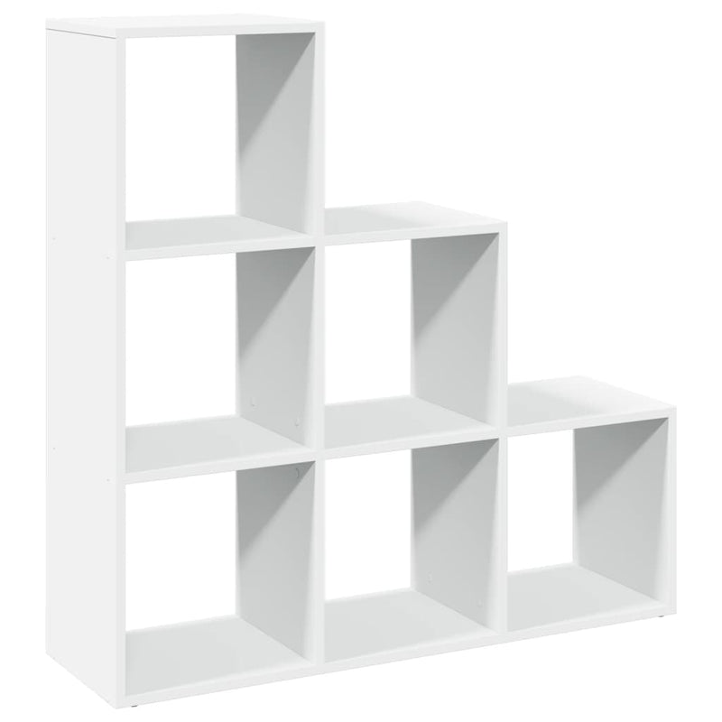 Bibliotecă separatoare de cameră cu 3 niveluri, albă, 99x29x99 cm, lemn stratificat