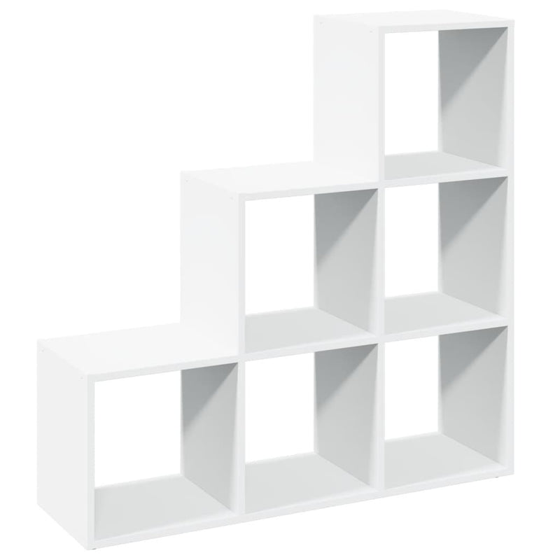 Bibliotecă separatoare de cameră cu 3 niveluri, albă, 99x29x99 cm, lemn stratificat
