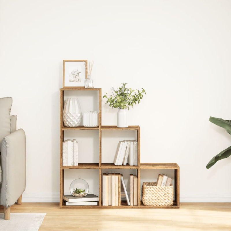 Bibliotecă/separator, 3 niveluri lemn vechi 99x29x99 cm lemn