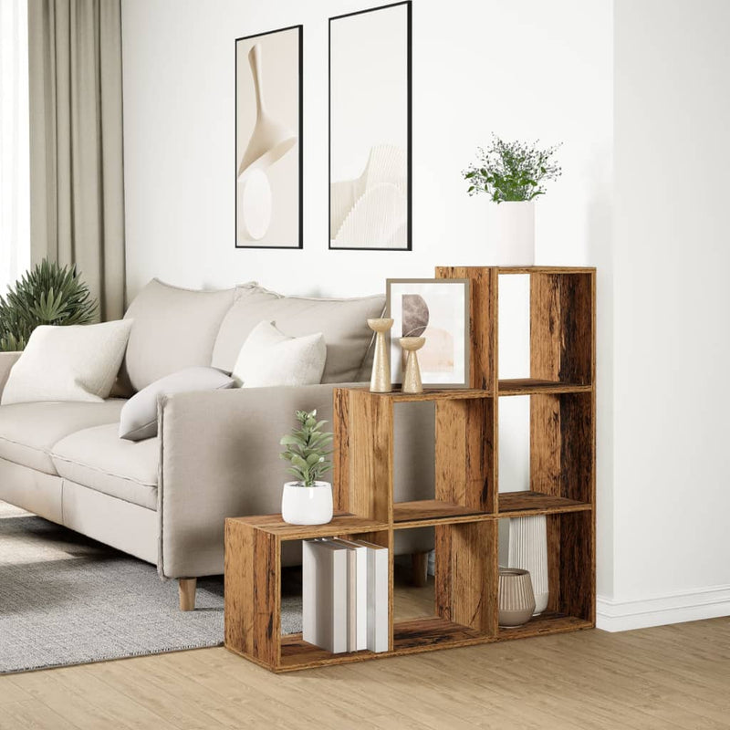 Bibliotecă/separator, 3 niveluri lemn vechi 99x29x99 cm lemn