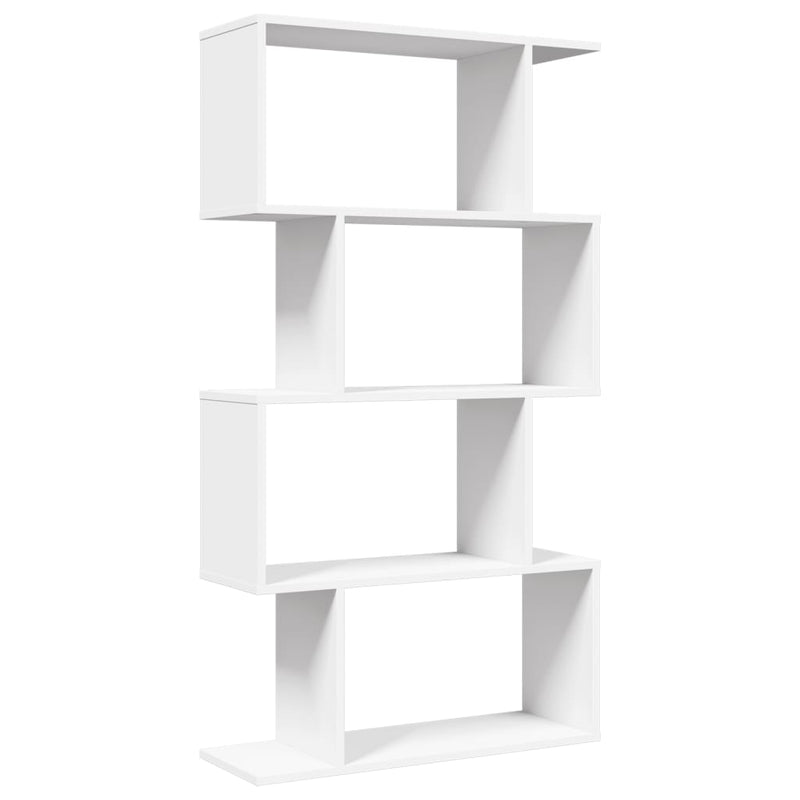 Bibliotecă separatoare de cameră cu 4 niveluri, albă, 70x24x129 cm, lemn stratificat