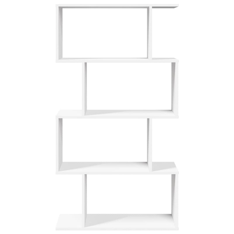 Bibliotecă separatoare de cameră cu 4 niveluri, albă, 70x24x129 cm, lemn stratificat
