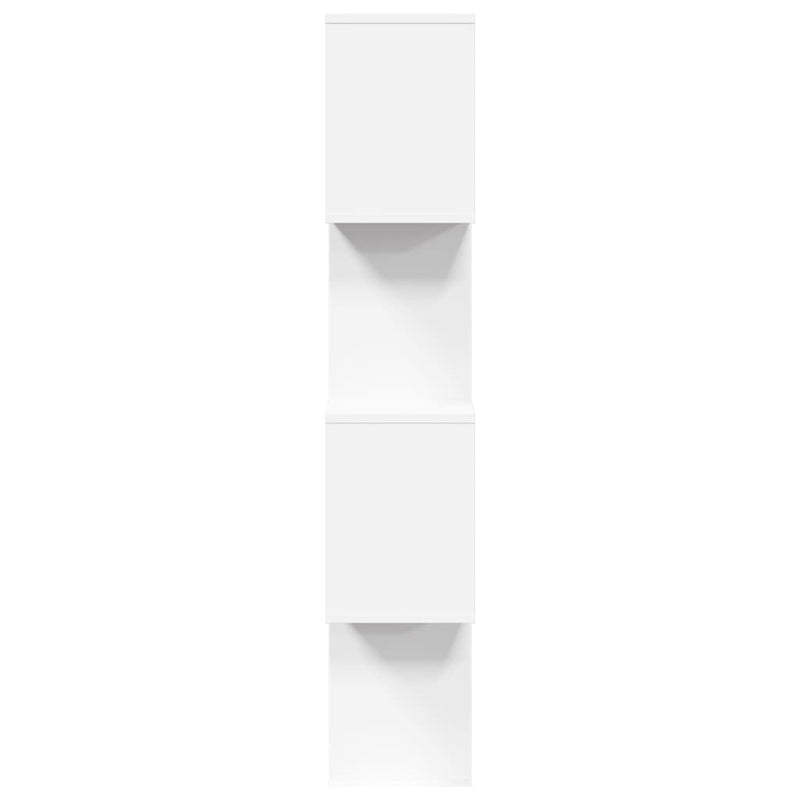 Bibliotecă separatoare de cameră cu 4 niveluri, albă, 70x24x129 cm, lemn stratificat
