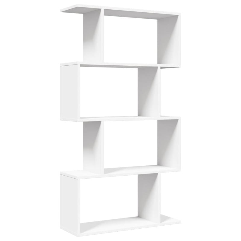 Bibliotecă separatoare de cameră cu 4 niveluri, albă, 70x24x129 cm, lemn stratificat