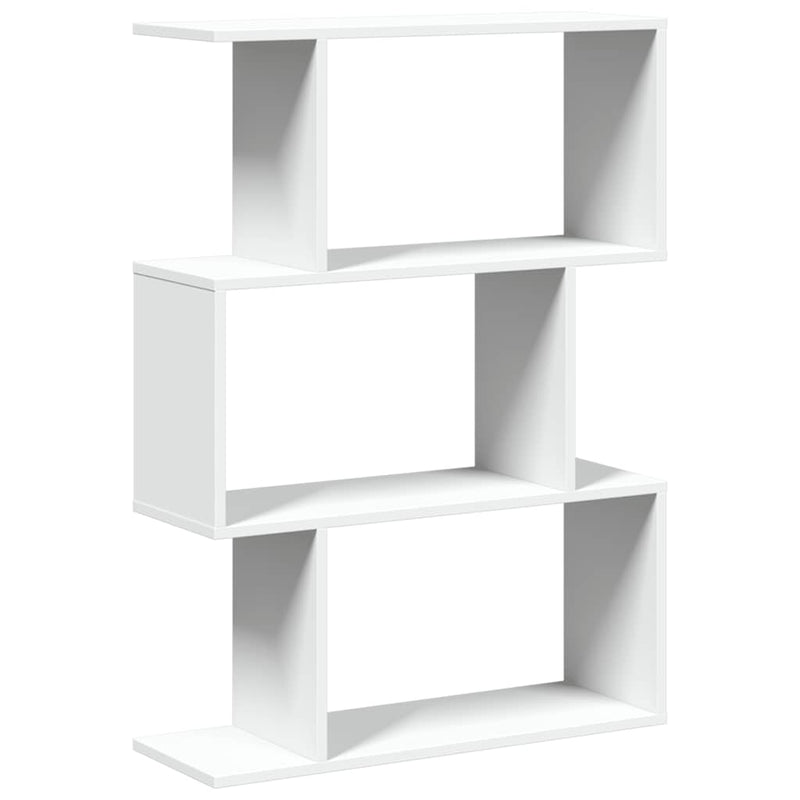 Bibliotecă separatoare de cameră cu 3 niveluri, albă, 70x24x97 cm, lemn stratificat