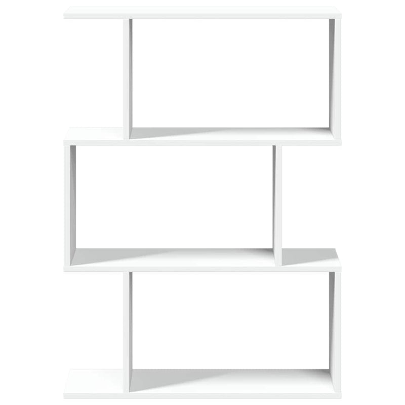 Bibliotecă separatoare de cameră cu 3 niveluri, albă, 70x24x97 cm, lemn stratificat