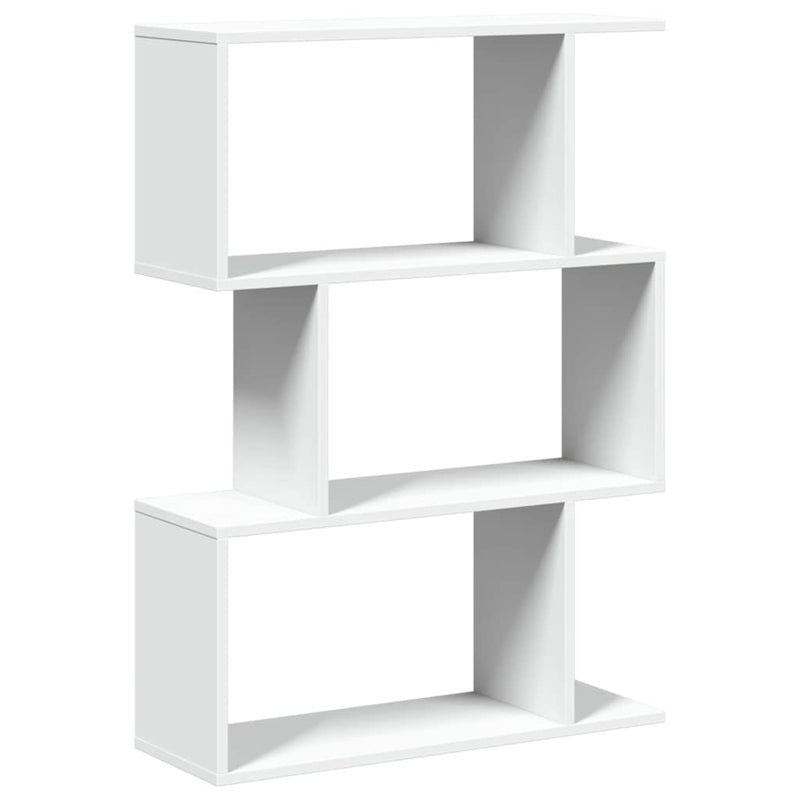 Bibliotecă separatoare de cameră cu 3 niveluri, albă, 70x24x97 cm, lemn stratificat