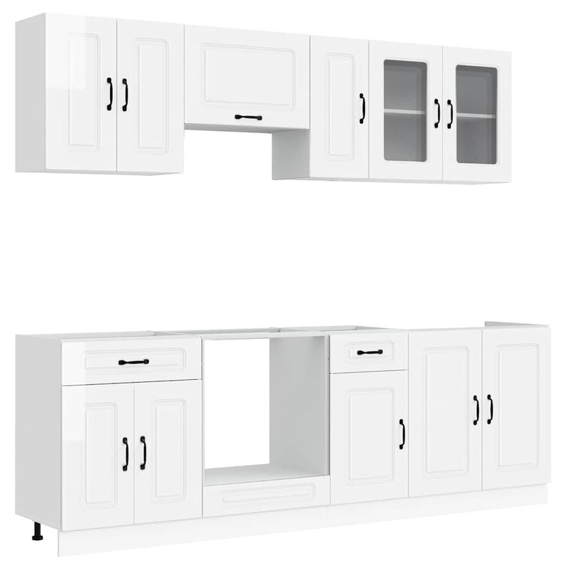 Set dulap de bucătărie 8 piese „Kalmar” alb lucios Lemn