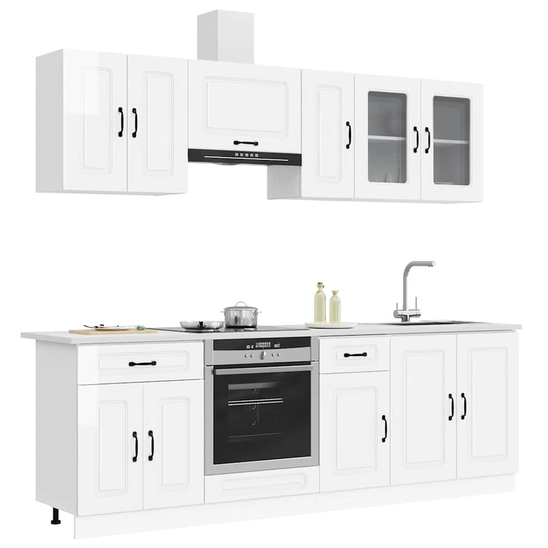 Set dulap de bucătărie 8 piese „Kalmar” alb lucios Lemn