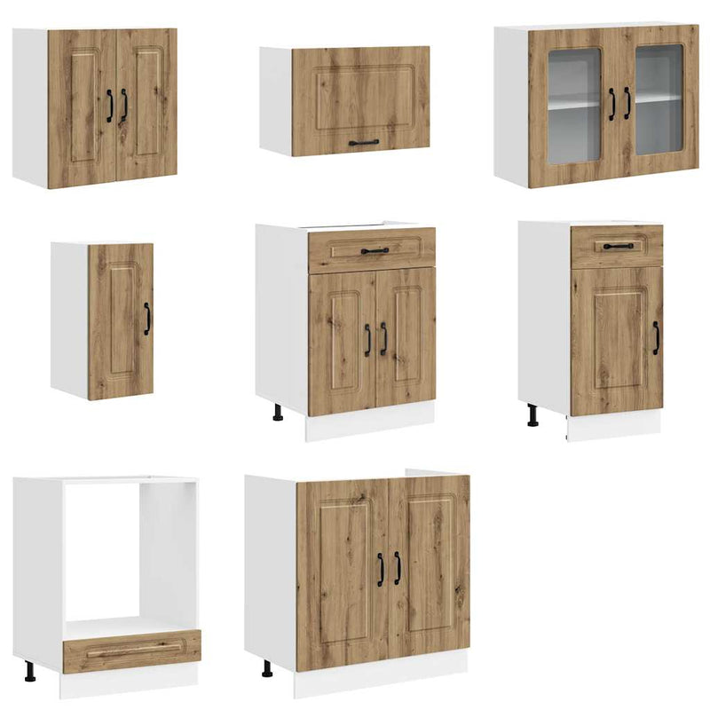 Set dulap de bucătărie 8 piese „Kalmar” stejar artizanal lemn