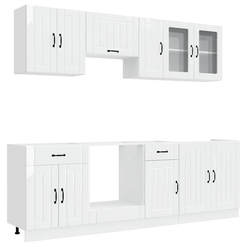 Set dulap de bucătărie 8 piese „Lucca” alb lucios Lemn