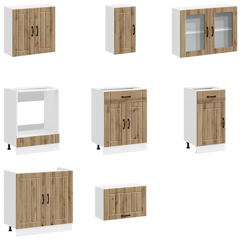 Set dulap de bucătărie 8 piese „Kalmar” stejar artizanal lemn