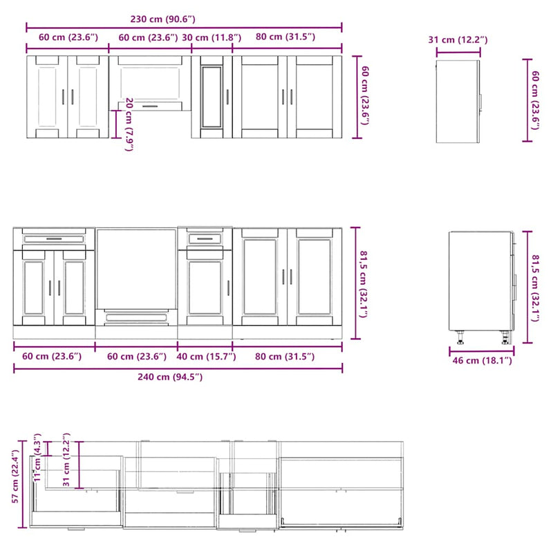 Set dulap de bucătărie 8 piese „Kalmar” stejar artizanal lemn