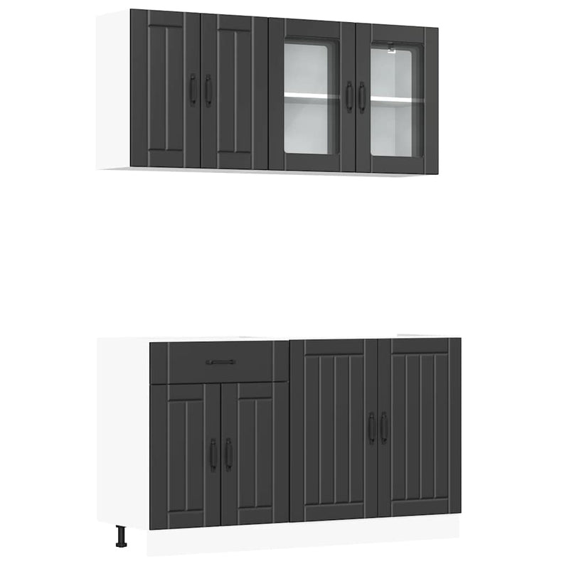 Set dulap de bucătărie 4 piese „Lucca” lemn negru prelucrat