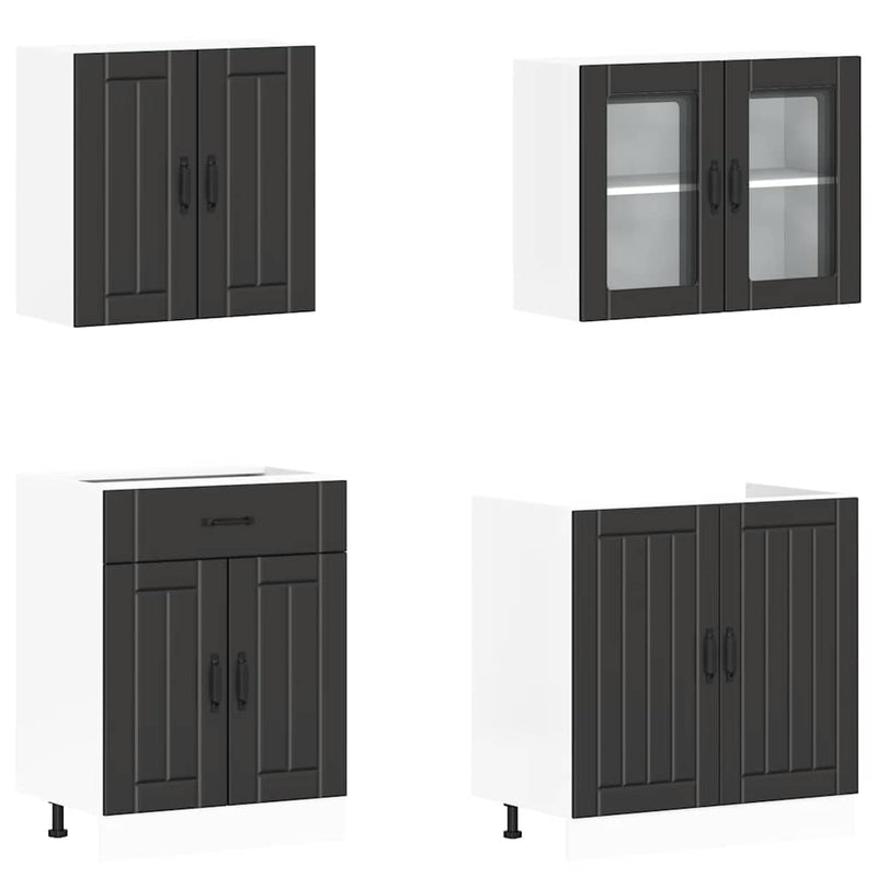 Set dulap de bucătărie 4 piese „Lucca” lemn negru prelucrat
