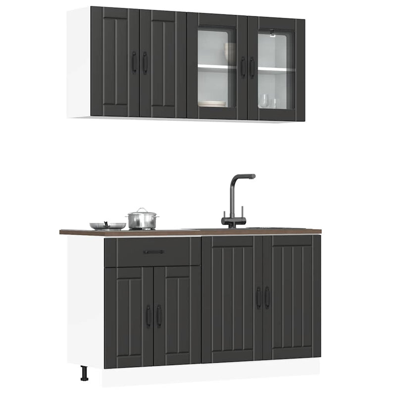 Set dulap de bucătărie 4 piese „Lucca” lemn negru prelucrat