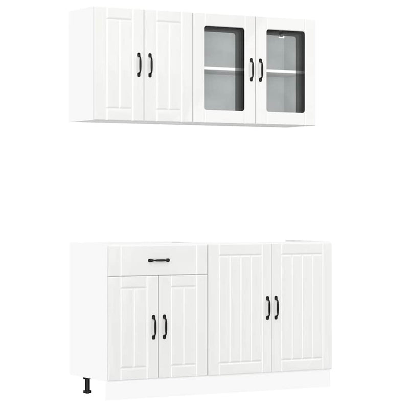 Set dulap de bucătărie 4 piese „Lucca” alb lucios Lemn