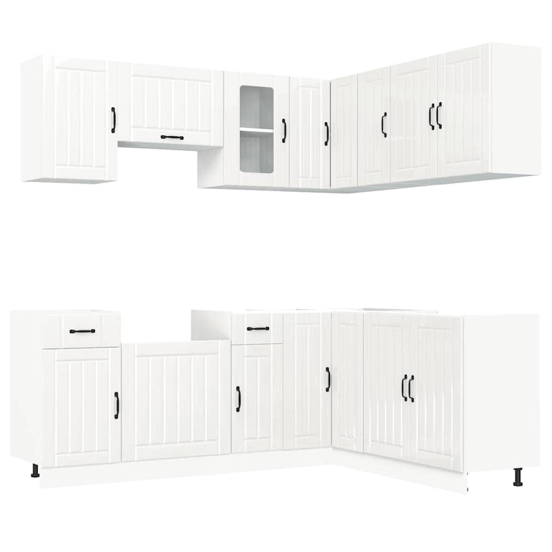Set dulap de bucătărie 11 piese „Kalmar” alb lucios Lemn
