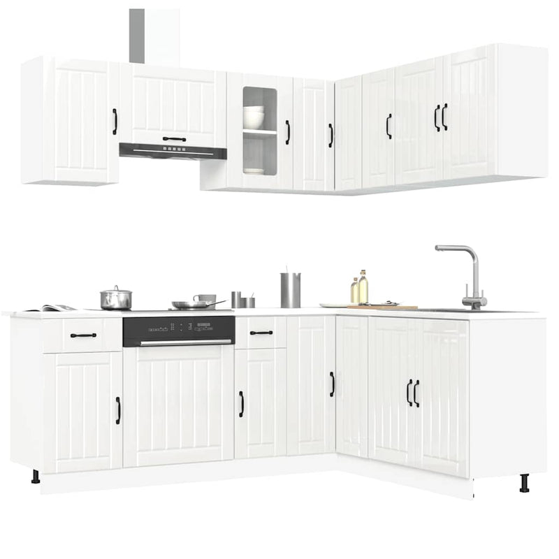 Set dulap de bucătărie 11 piese „Kalmar” alb lucios Lemn