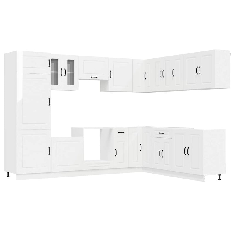 Set dulap de bucătărie 14 piese „Kalmar” alb lucios Lemn
