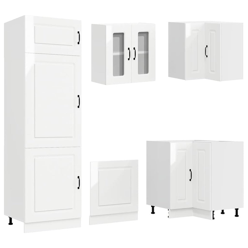 Set dulap de bucătărie 14 piese „Kalmar” alb lucios Lemn