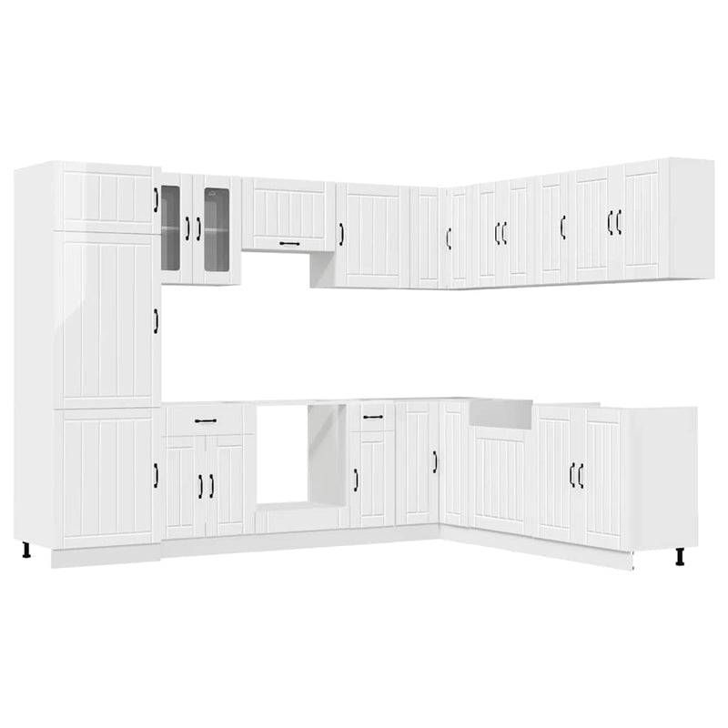 Set dulap de bucătărie 14 piese „Lucca” alb lucios Lemn