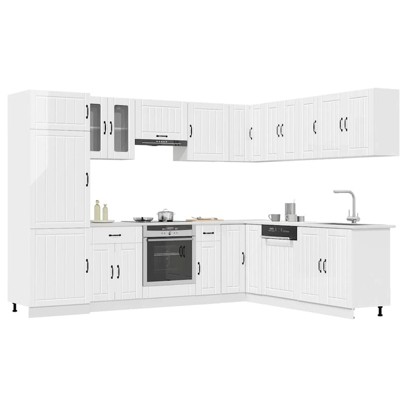 Set dulap de bucătărie 14 piese „Lucca” alb lucios Lemn