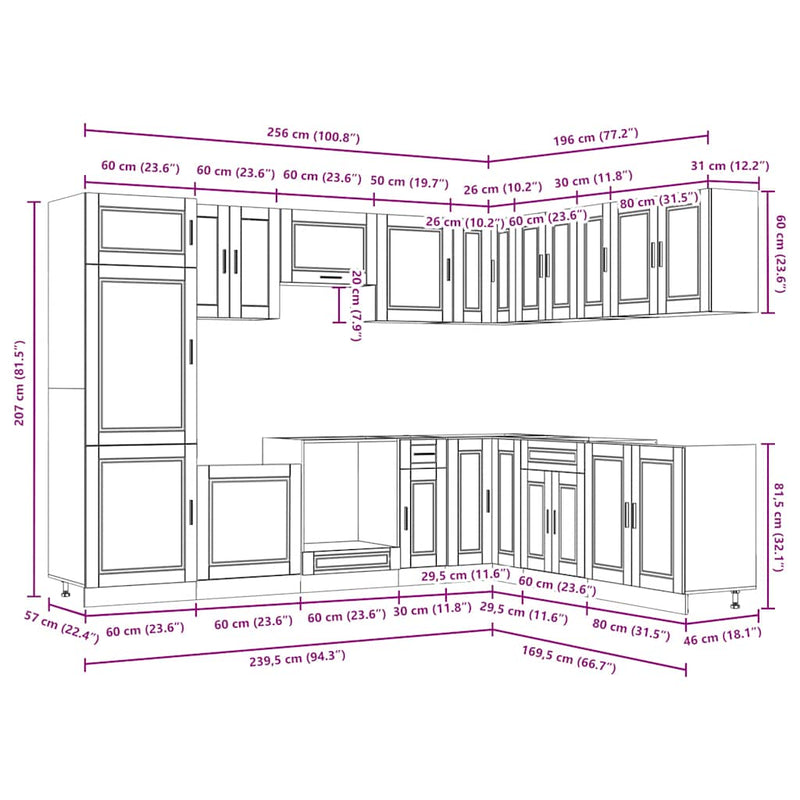 Set dulap de bucătărie 14 piese „Porto” stejar artizanal lemn