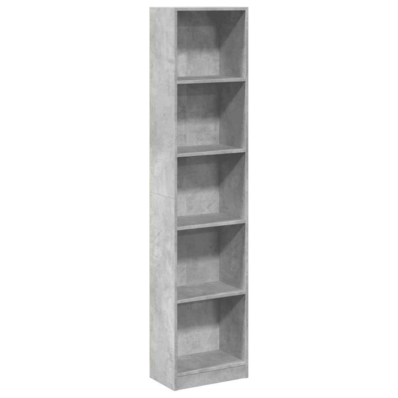 Bibliotecă, gri beton, 40x24x176 cm, lemn compozit