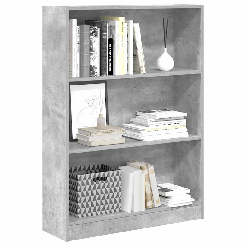 Bibliotecă, gri beton, 80x24x109 cm, lemn prelucrat