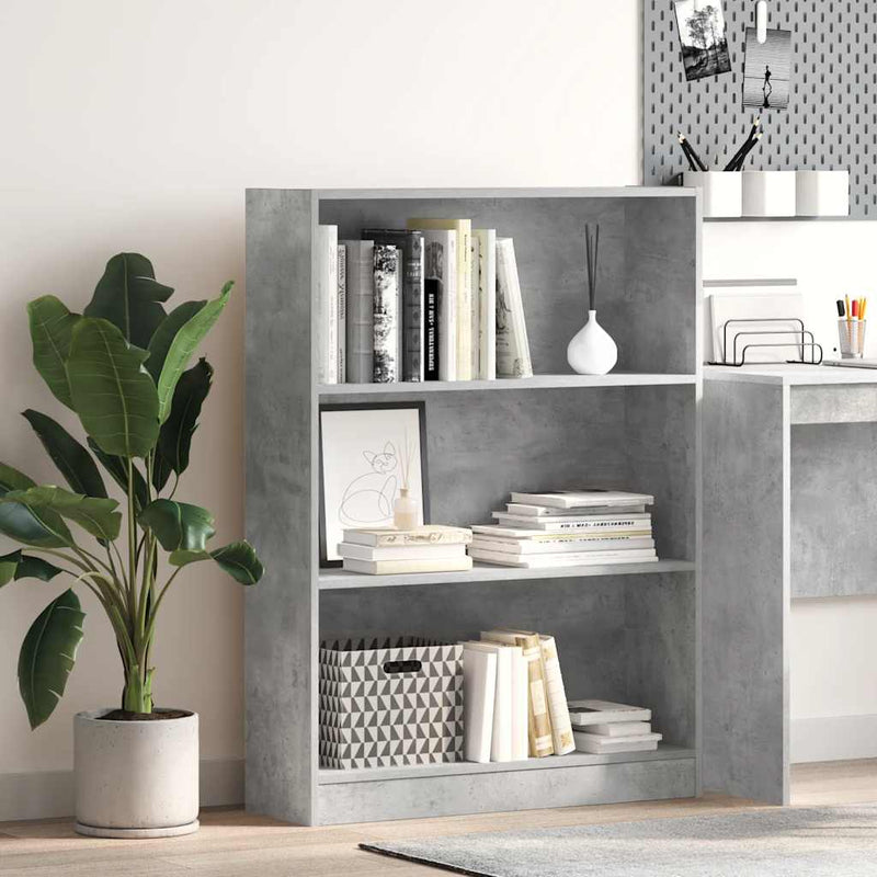 Bibliotecă, gri beton, 80x24x109 cm, lemn prelucrat