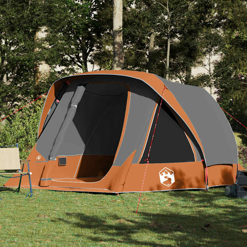 Cort de camping pentru 6 persoane, gri/portocaliu, impermeabil