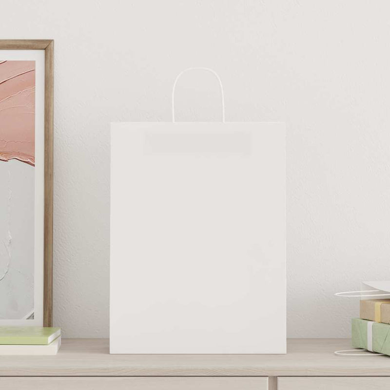 Pungi de hârtie 250 buc cu mânere albe 32x12x42 cm