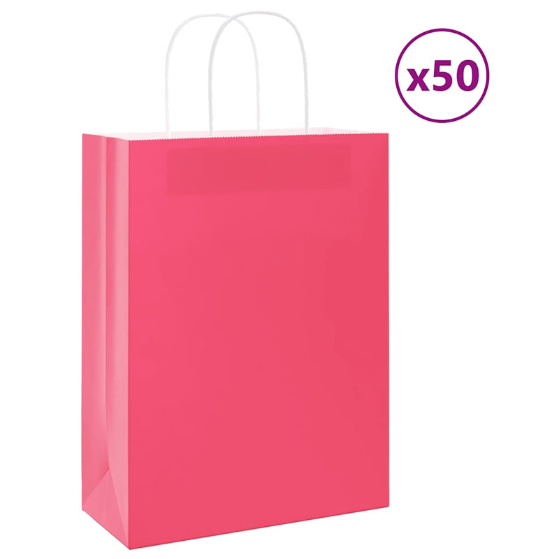 Saci de hârtie 50 buc cu mânere roz 26x12x35 cm