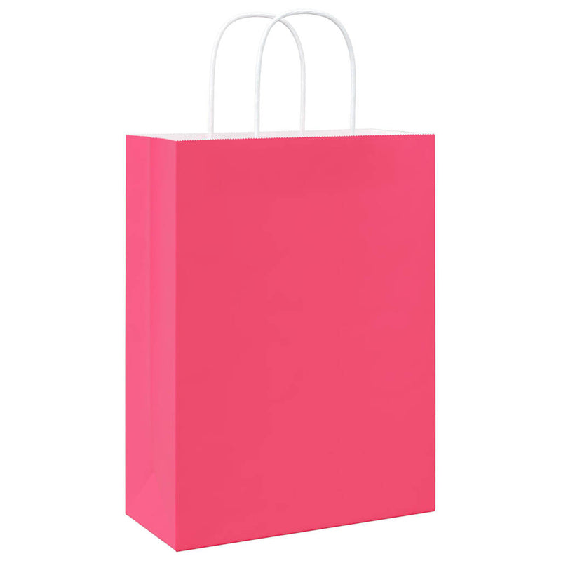 Saci de hârtie 50 buc cu mânere roz 26x12x35 cm