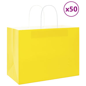 Pungi de hârtie 50 buc cu mânere galbene 32x17x25 cm