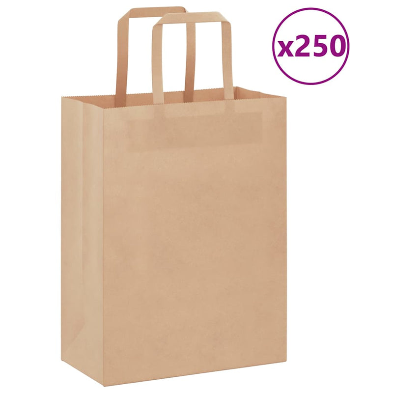 Pungi de hârtie 250 buc cu mânere maro 21x11x28 cm