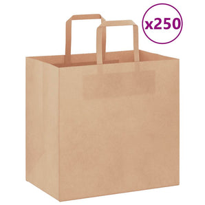 Pungi de hârtie 250 buc cu mânere maro 26x17x25 cm