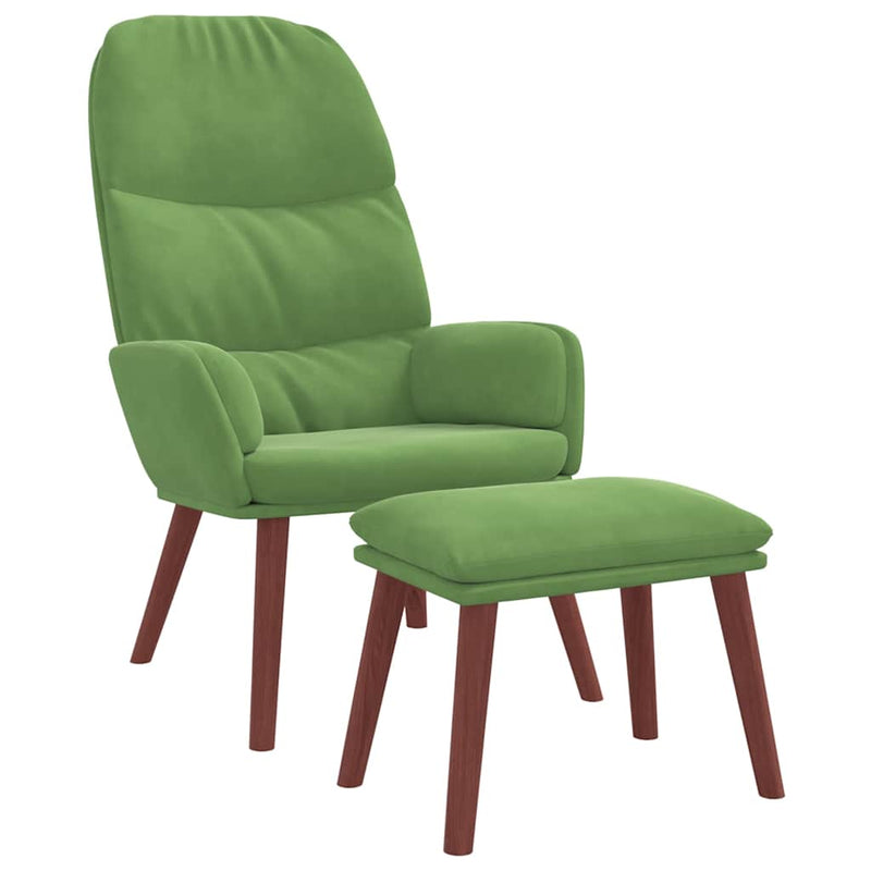 Scaun de relaxare cu taburet, verde deschis, catifea