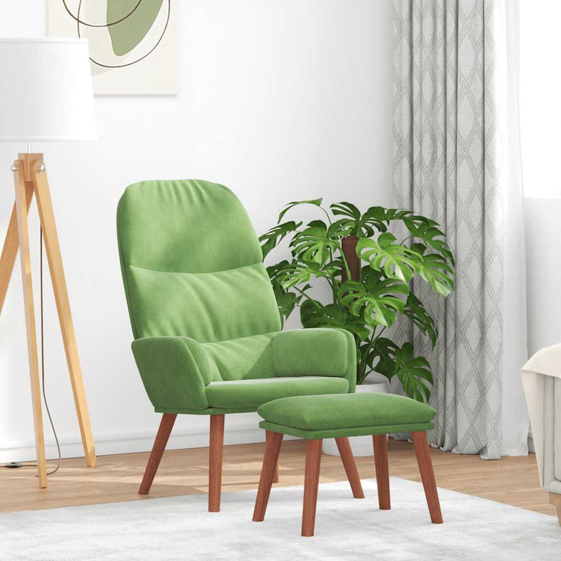 Scaun de relaxare cu taburet, verde deschis, catifea