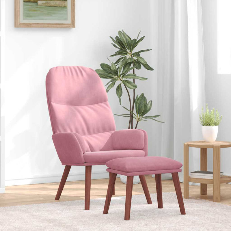 Scaun de relaxare cu taburet, roz, catifea